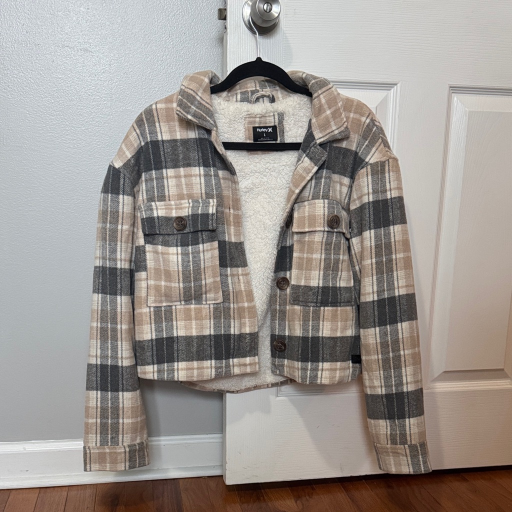 Hurley Plaid Utility Jacket In Gray And Tan